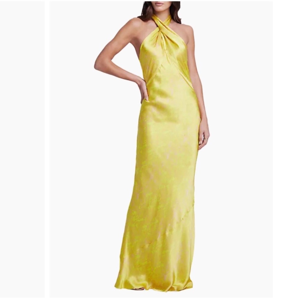 NWT L'AGENCE Estee Twist Neck Dress in Lemon Tonic Python Snake 100% Silk Gown - Picture 11 of 15